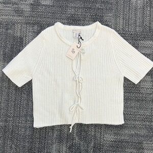 Sincerely Jules Medium Ivory Ribbed Knit Tie Front Cardigan Top NWT